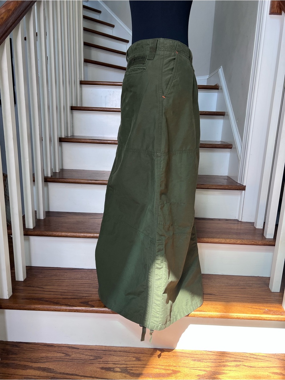 Vintage American Eagle Olive Cargo Maxi Skirt Size 2 90s Utility - Picture 3 of 10